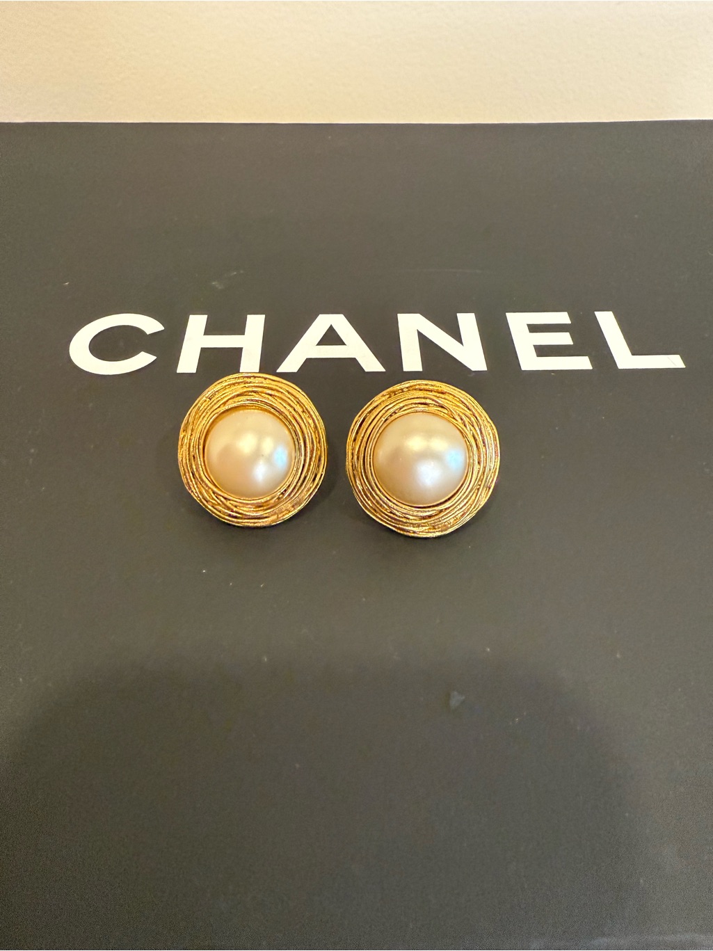 Chanel Vintage Clip-On Earrings Gold Plated W/ Faux Pearl 94a